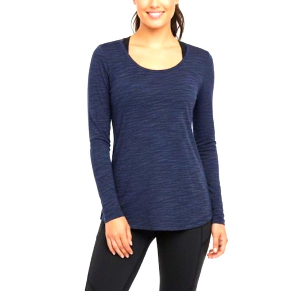 Athleta Women's Blue Space Dyed Scoop Neck LS Activewear Tunic Top Size S-Tall